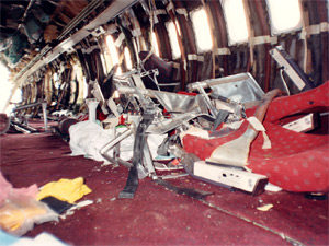 "Cabin center section with collapsed seats. Photo from NTSB/FAA investigation"