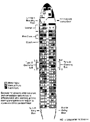 "AVA052 Cabin seating diagram with injuries noted. Note there are virtually no minor injuries and not all passengers are accounted for per the note above."