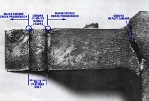 "Photo of fracture face emanating from the 11th fastener Photo from accident report"