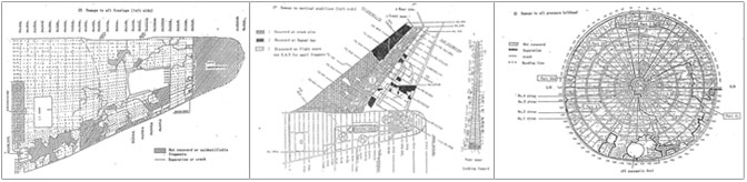"Reconstruction diagrams from the accident report showing details of the structural failure"