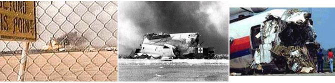 "Photos of Initial Touchdown, Fuselage Section, and Tail Section"