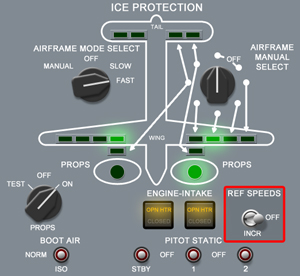 "Illustration of the Ice Protection Panel with REF SPEEDS off"