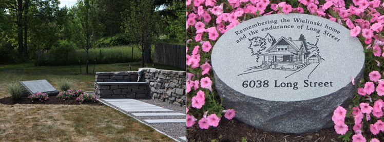 "Photo of Long Street Memorial bench and walkway - Copyright Buffalo News (left) Photo of stone near Long Street Memorial - Copyright Jerry Hanley - used with permission (right)"