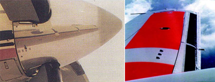 "Rime Ice on tip of Propeller Spinner (left), Ice Accumulation on Wing During Normal Operation of the De-Icing Boots (right)"