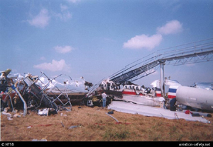 "Photo of Flight 1420 collision with light support structure"
