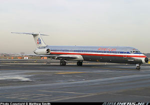 "Photo of American Airlines MD-80 on runway Photo copyright Matthew Smith - used with permission"