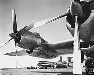 "Photo of Boeing 377 Stratocruiser showing engine nacelles and propellers"