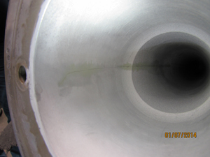 "Photo of an example of a crack developed inside of a taper bore - Photo provided by Pacific Propeller International"