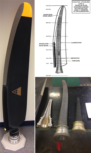 "Photos of Hamilton Standard 14RF-9 propeller blade spar and a taper bore - Photos provided by Pacific Propeller International"