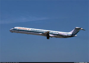 "Photo of a Northwest DC-9-82 after takeoff Photo copyright Ellis M. Chernoff - used with permission "