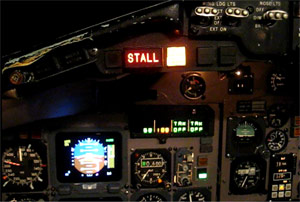 "SSRS "STALL" light illuminated on pilot's glareshield FAA photo taken in an American Airlines DC-9-82 simulator"