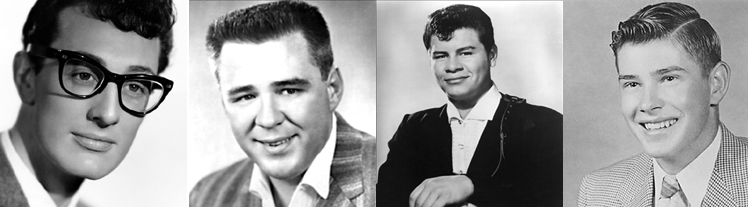 "Photos of Buddy Holly, J. P. Richardson, Richie Valens, and the pilot, Roger Peterson"