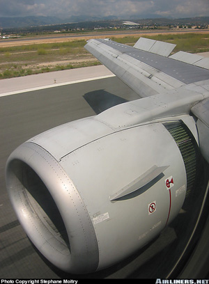"Photo of 737 on Landing Showing Deployed Thrust Reverser and Extended Ground Spoilers Photo copyright Stephane Moitry - used with permission"