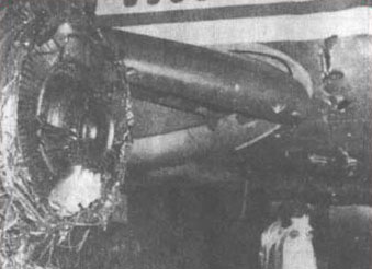 "No. 3 engine and punctured fuselage"