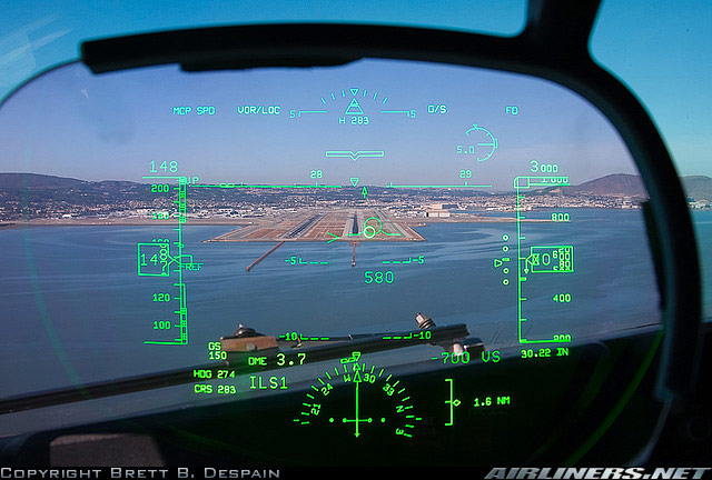 "Photo of a Heads Up Navigation Display Photo copyright Brett B. Despain - used with permission"