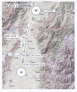 "Rozo 1 arrival and the Cali area topography"