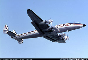 "Photo of Lockheed Constellation showing straight wing Photo copyright Ralf Manteufel - used with permission"
