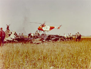 "U.S. Coast Guard helicopter during wreckage recovery.  Accident Docket Photo."