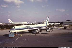 "Photo of Eastern DC-8-21, N8603 in service after the incident shown in later livery Photo copyright George W. Hamlin - used with permission"