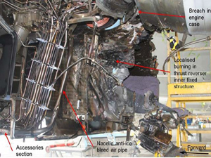 "Photo of fire damage to No. 2 engine - ATSB accident report"