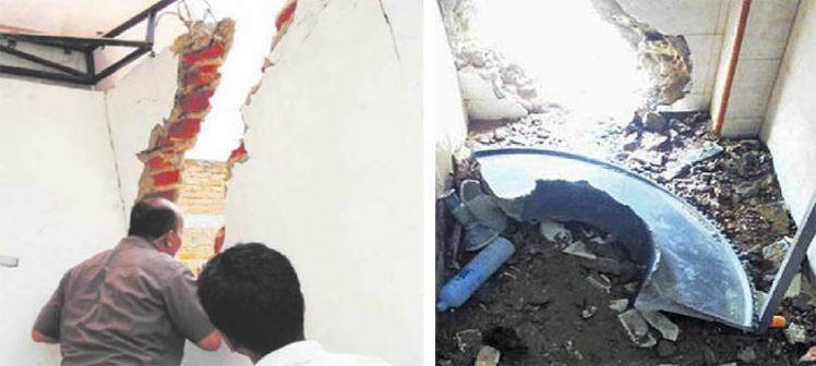 "Photo of damage caused on ground by IP turbine disk - image excerpted from ATSB accident report adn supplied to ATSB by 'Postmetro' newspaper, Indonesia"