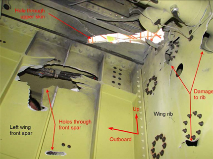 "Photo of Flash Fire damage to Fuel Tank - ATSB accident report"