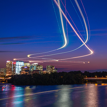 time lapse view of aircraft at night