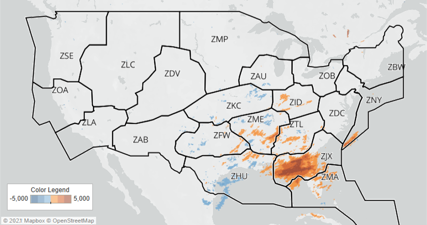 Map of weather patterns across the United States