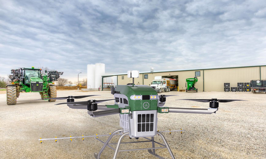 drone in front of tractor