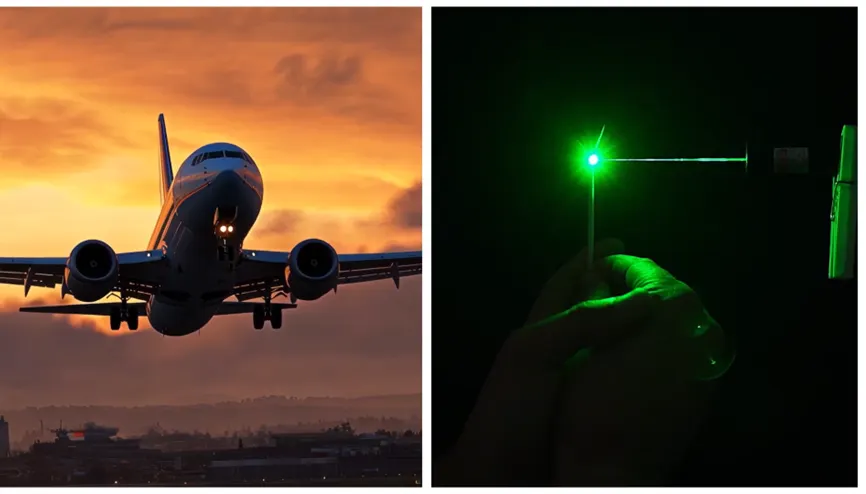 Aiming a laser at an aircraft is illegal, increases serious safety hazard that puts everyone in the aircraft and on the ground below at risk.