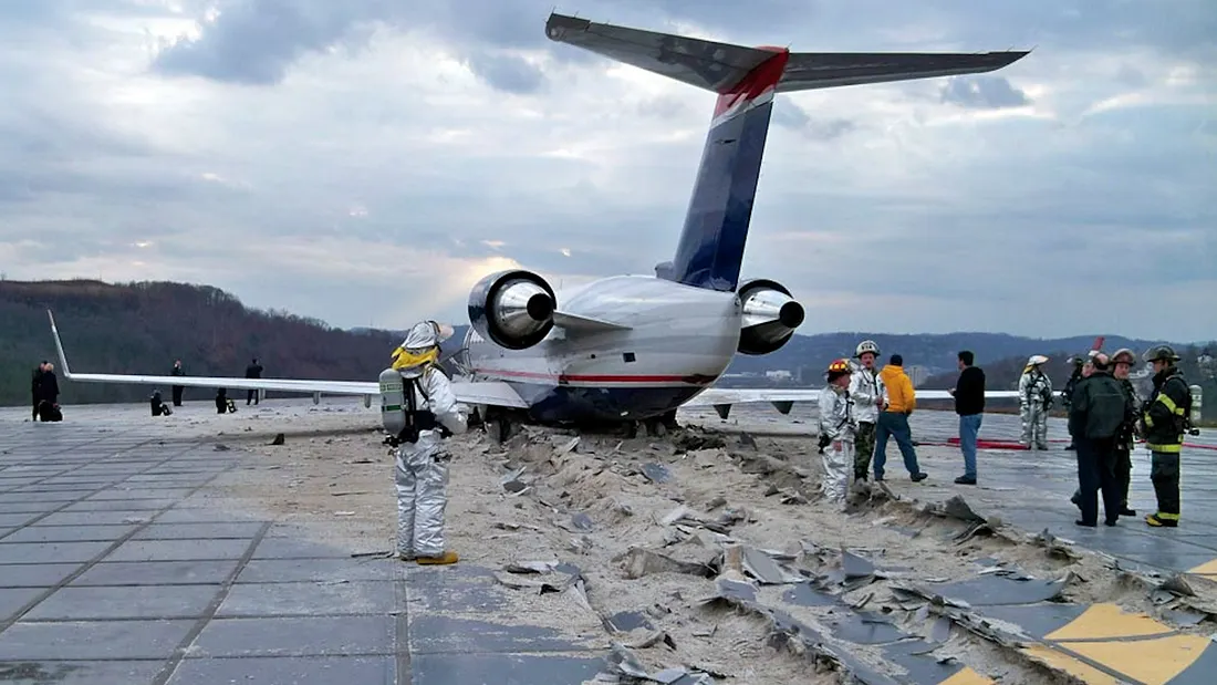 The Engineering Materials Arresting System safely stopped this regional jet when it overran Runway 23 at West Virginia International Yeager Airport in January 2010.