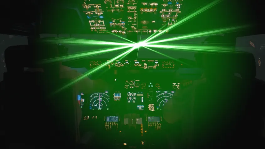 A laser can cause flash blindness, leading to injury and a serious distraction to the pilot.