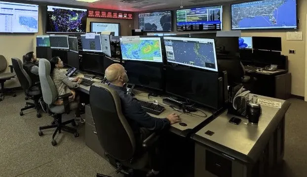 Airspace security specialists at the Command Center track hurricane activity in the Atlantic. (Photo: FAA)
