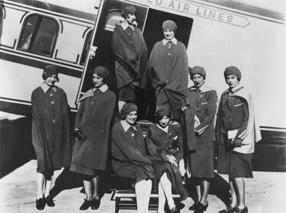 The first group of airline flight attendants. Ellen Church, the very first flight attendant, is seated on the right. (Photo courtesy of the Association of Flight Attendants)
