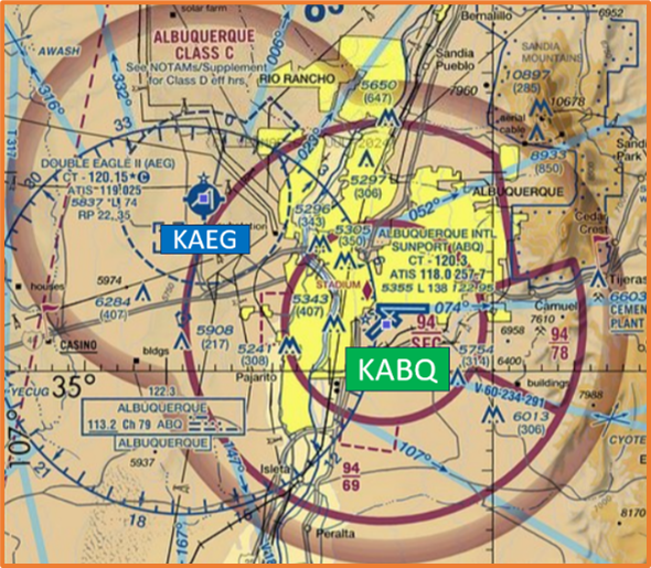 Picture of Sectional Chart depicting the KABQ airspace.