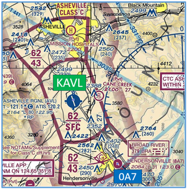 Picture from Sectional Chart showing the location of AVL.