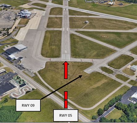 AZO Wrong Surface Landing Risk exists. Be aware that RWY 09 and RWY 05 approach ends are closely aligned. Image shows this proximity. 