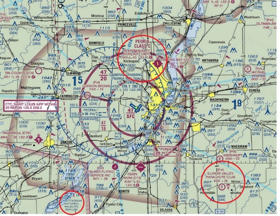 Map showing relative position of parachute operations, military operations areas and wildlife refuge.
