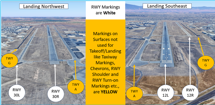 Picture of runways and taxiways when landing to the northwest and southeast.