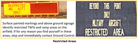 Picture of the restricted military signs on the airport.