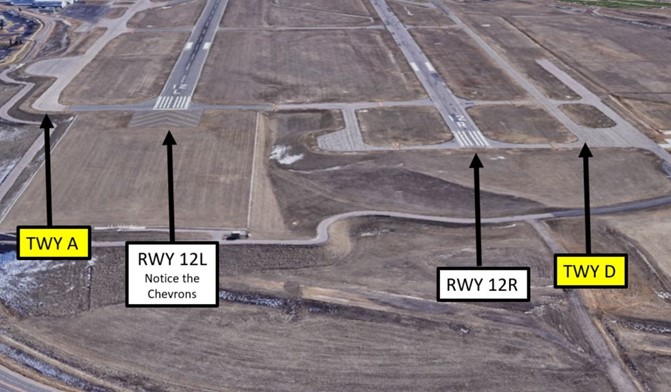 Shows risk of wrong runway landing at BJC Runways 12L and 12R 