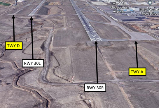Shows risk of wrong runway landing at BJC Runways 30L and 30R 
