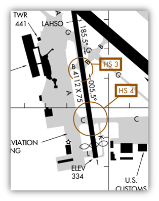 BTV airport diagram showing hot spots 3 and 4