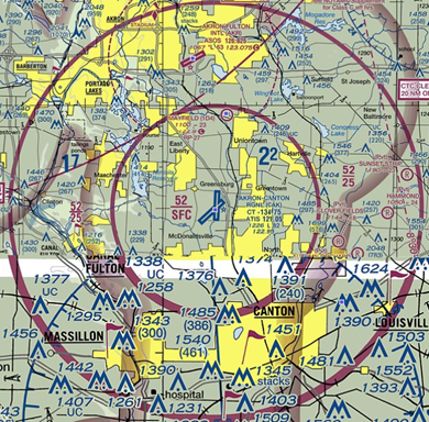 Illustration of Class Charlie Airspace over Akron-Canton Regional Airport.