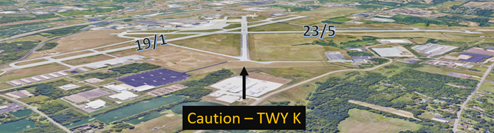 Illustration showing how Taxiway Kilo can appear to look like a runway.