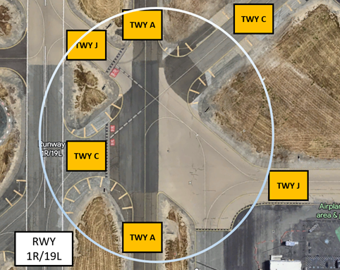 image show's KCCR Hot spot 2, a complex intersection of multiple taxiways. 