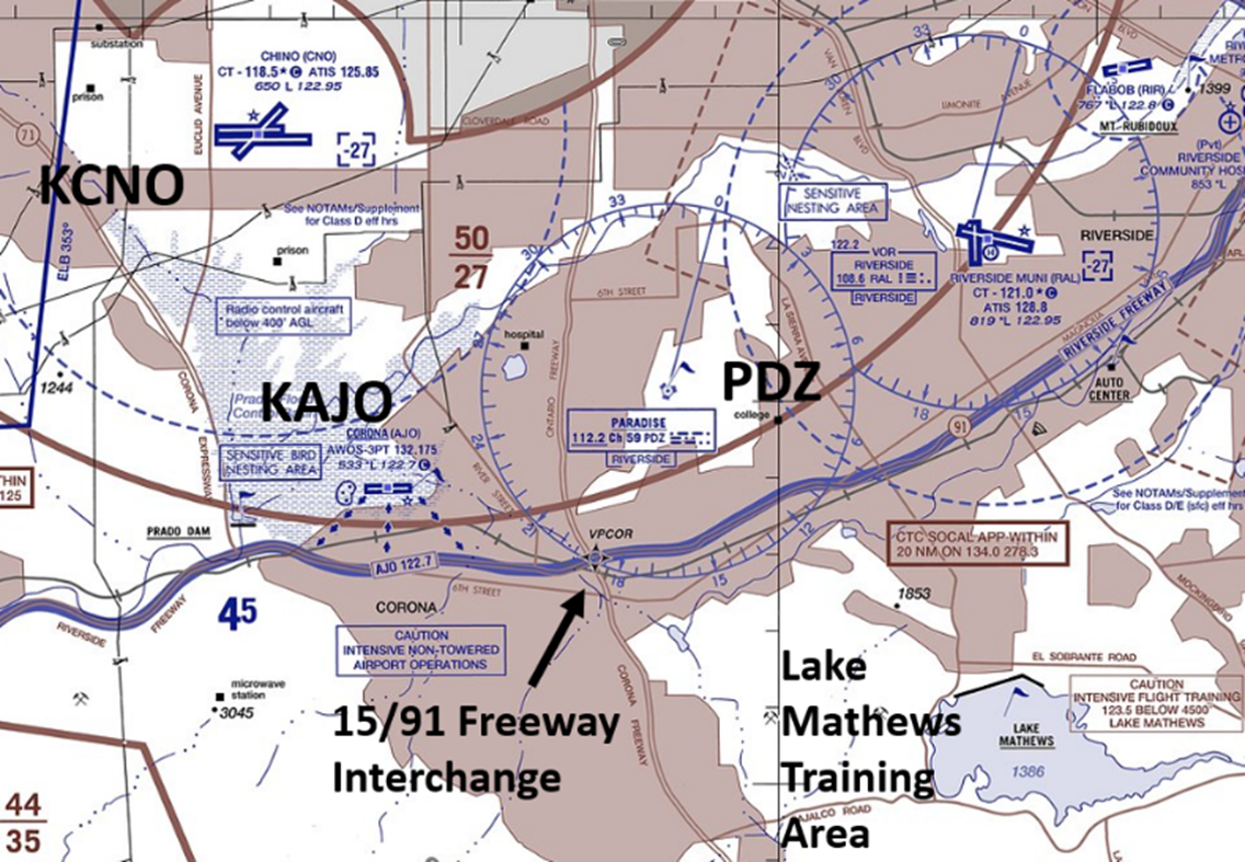 Picture from IFR chart showing congested air traffic areas.