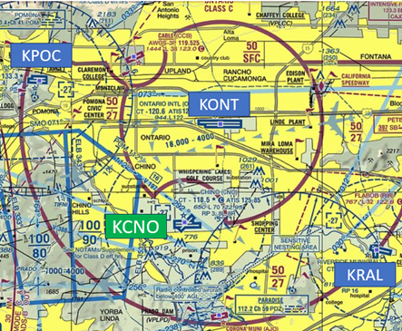 Picture from the Sectional Chart showing the location of Chino Airport.