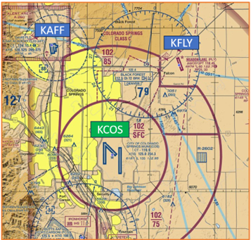 Picture of the Colorado Springs Airport airspace from the sectional chart.