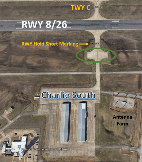 Picture of the Charlie South ramp area and its location relative to runway eight and two-six.